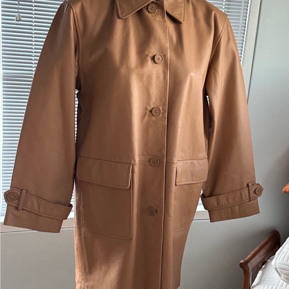 Newport News Tan Leather Trench Coat